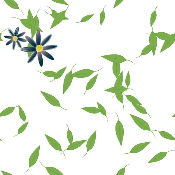 Composición Diseño Con Flores Simples Hojas Verdes Ilustración Vectorial — Vector de stock