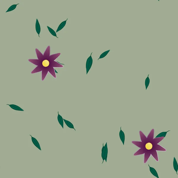 Plantilla Vector Con Flores Coloridas Simples Hojas Verdes — Archivo Imágenes Vectoriales