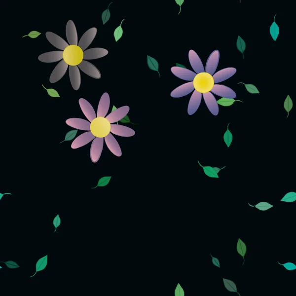 Flores Con Hojas Verdes Composición Libre Ilustración Vectorial — Archivo Imágenes Vectoriales