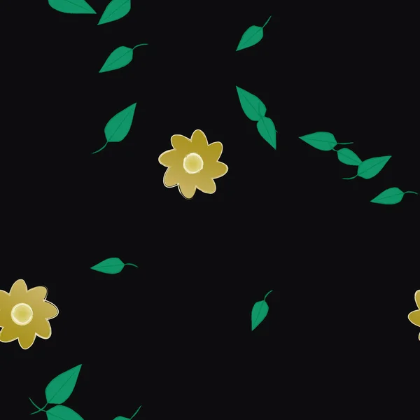 Flores Simples Con Hojas Verdes Composición Libre Ilustración Vectorial — Vector de stock