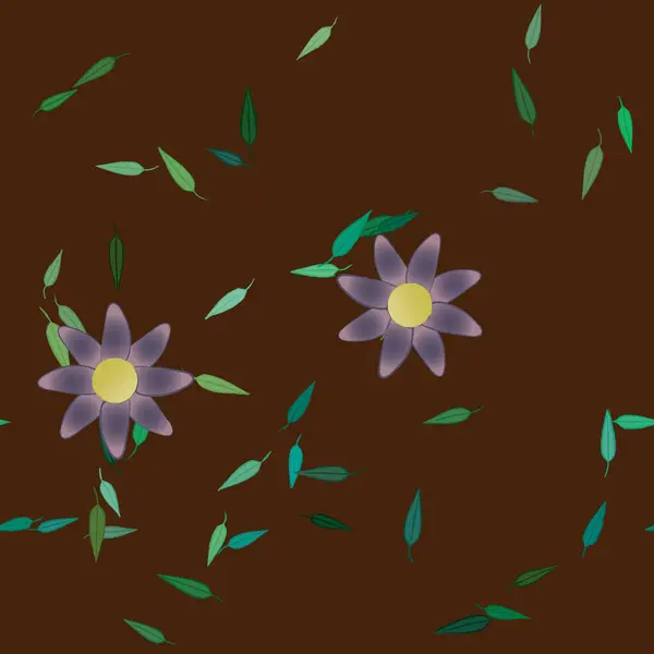 Fleurs Colorées Feuilles Vertes Arrière Plan Illustration Vectorielle — Image vectorielle