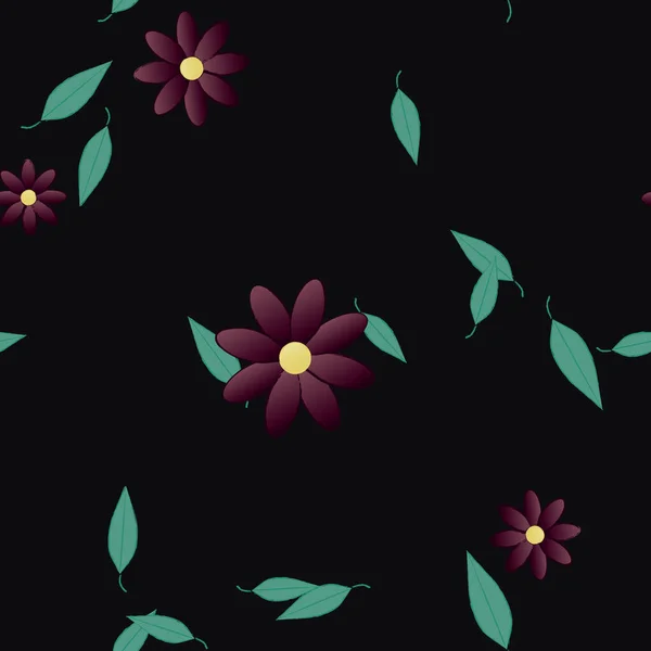 Flori Colorate Frunze Verzi Fundal Ilustrație Vectorială — Vector de stoc