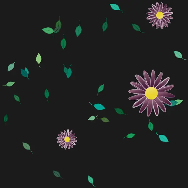 Composição Design Com Flores Simples Folhas Verdes Ilustração Vetorial — Vetor de Stock