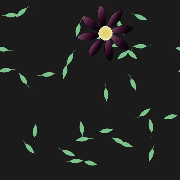 Flores Con Hojas Verdes Composición Libre Ilustración Vectorial — Vector de stock