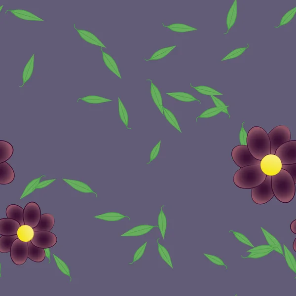 Modèle Vectoriel Avec Des Fleurs Colorées Simples Des Feuilles Vertes — Image vectorielle