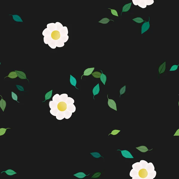 Flores Simples Con Hojas Verdes Composición Libre Ilustración Vectorial — Archivo Imágenes Vectoriales