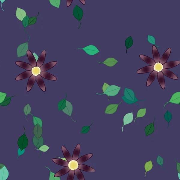 Plantilla Vector Con Flores Coloridas Simples Hojas Verdes — Archivo Imágenes Vectoriales