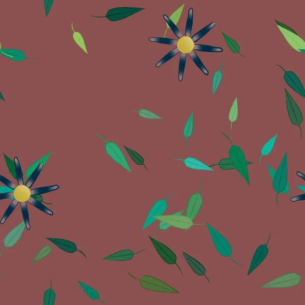 Hermosa Composición Con Flores Colores Simples Hojas Verdes Fondo Borgoña — Archivo Imágenes Vectoriales