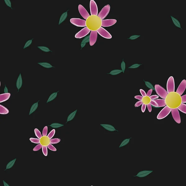 Fleurs Simples Avec Des Feuilles Vertes Composition Libre Illustration Vectorielle — Image vectorielle