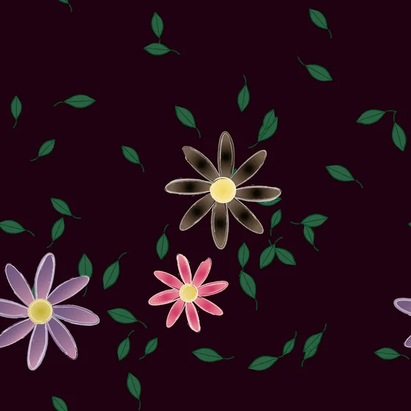 Hermosa Composición Con Flores Colores Simples Hojas Verdes Fondo Ilustración — Vector de stock