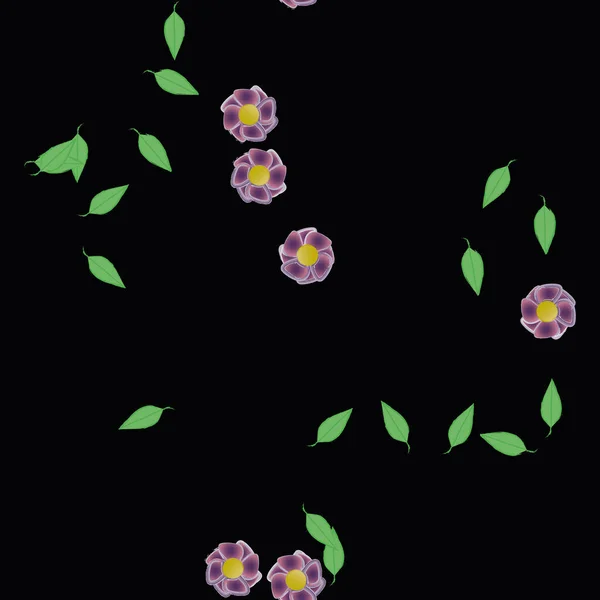 Flores Con Hojas Verdes Composición Libre Ilustración Vectorial — Vector de stock