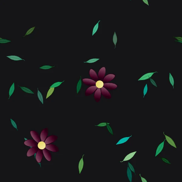 Composição Bonita Com Flores Coloridas Simples Folhas Verdes Fundo Ilustração — Vetor de Stock