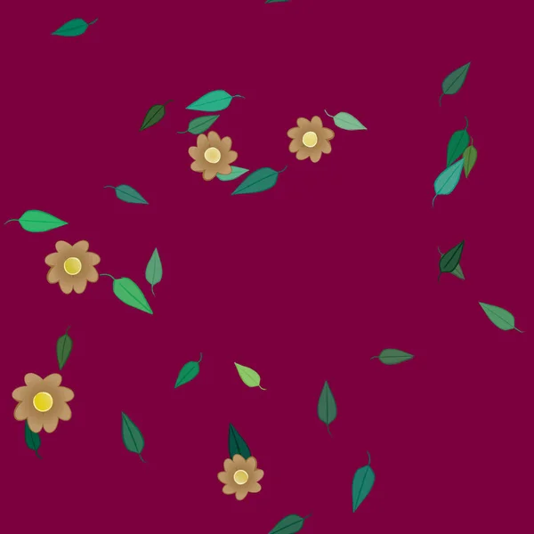 Composición Libre Con Flores Colores Simples Hojas Verdes Para Papel — Vector de stock