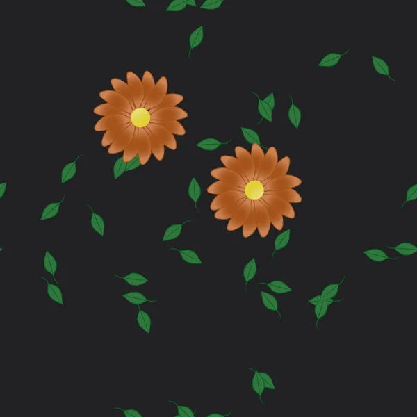 Flores Simples Con Hojas Verdes Composición Libre Ilustración Vectorial — Vector de stock