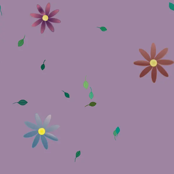 Fleurs Simples Avec Des Feuilles Vertes Composition Libre Illustration Vectorielle — Image vectorielle