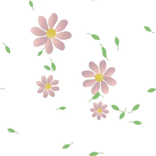 Enkla Blommor Med Gröna Blad Fri Sammansättning Vektor Illustration — Stock vektor