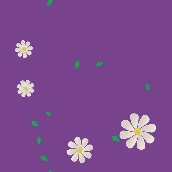 Bloemen Met Groene Bladeren Vrije Samenstelling Vector Illustratie — Stockvector