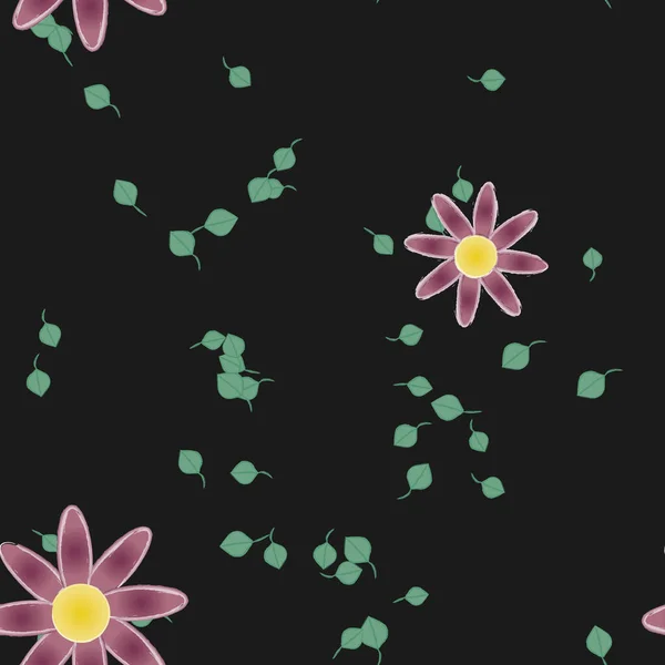 Composición Diseño Con Flores Simples Hojas Verdes Ilustración Vectorial — Vector de stock