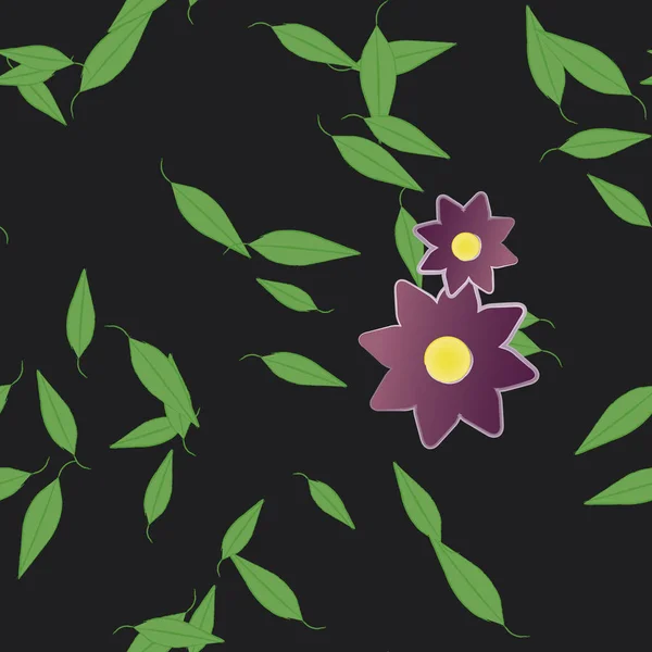 Flores Simples Con Hojas Verdes Composición Libre Ilustración Vectorial — Vector de stock