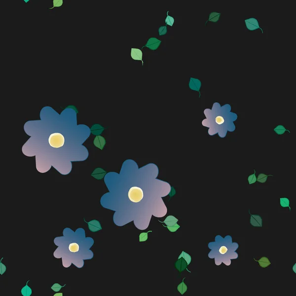 Modèle Vectoriel Avec Des Fleurs Colorées Simples Des Feuilles Vertes — Image vectorielle