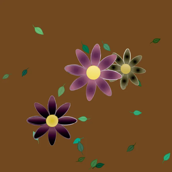 Flores Simples Con Hojas Verdes Composición Libre Ilustración Vectorial — Vector de stock