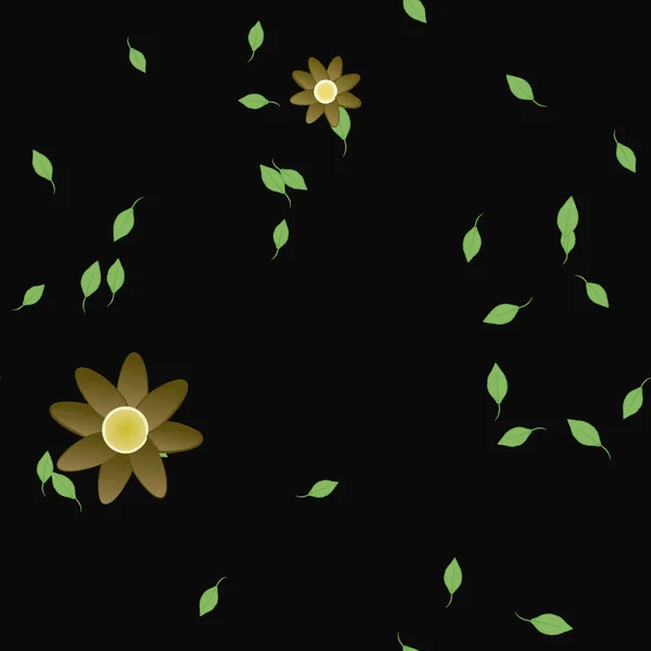 Serbest Kompozisyonda Yeşil Yapraklı Çiçekler Vektör Illüstrasyonu — Stok Vektör