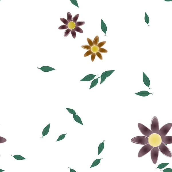 Eenvoudige Bloemen Met Groene Bladeren Vrije Samenstelling Vector Illustratie — Stockvector