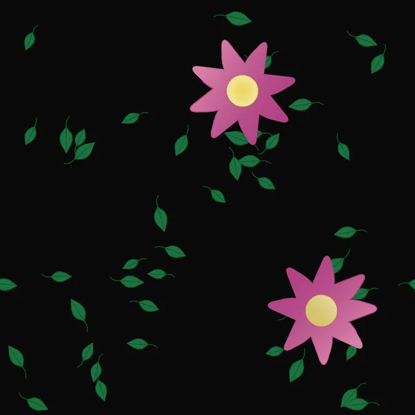 Composição Bonita Com Flores Coloridas Simples Folhas Verdes Fundo Ilustração — Vetor de Stock