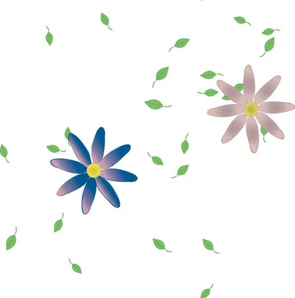 Bloemen Met Groene Bladeren Vrije Samenstelling Vector Illustratie — Stockvector