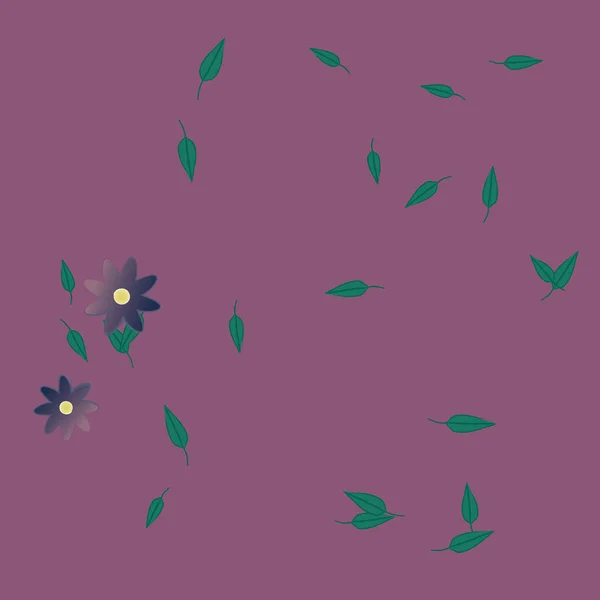 Векторный Шаблон Простыми Красочными Цветами Зелеными Листьями — стоковый вектор