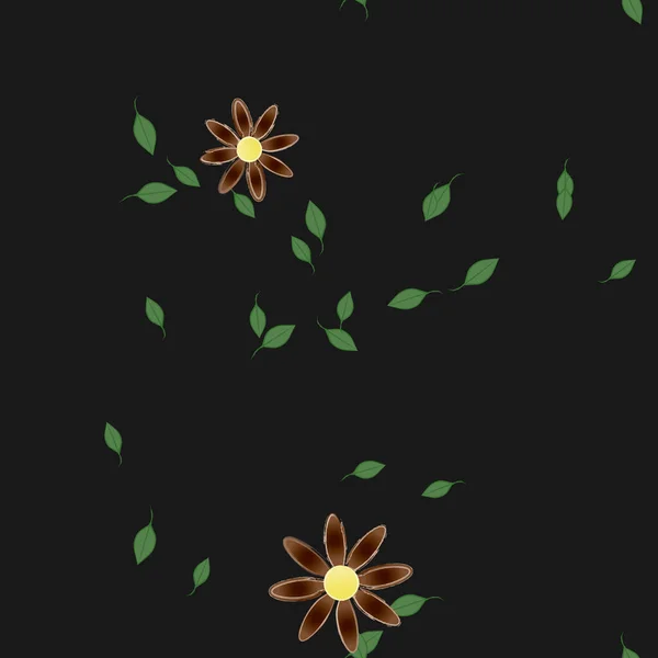 Flores Simples Con Hojas Verdes Composición Libre Ilustración Vectorial — Archivo Imágenes Vectoriales