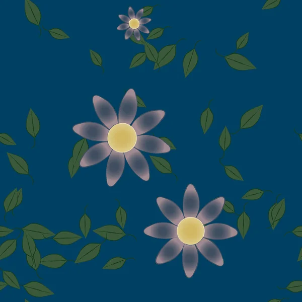 Gratis Compositie Met Eenvoudige Kleurrijke Bloemen Groene Bladeren Voor Behang — Stockvector