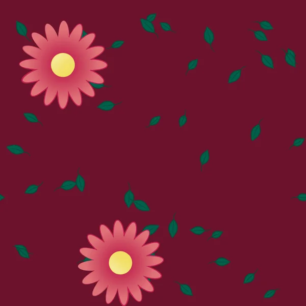 Flores Simples Con Hojas Verdes Composición Libre Ilustración Vectorial — Archivo Imágenes Vectoriales