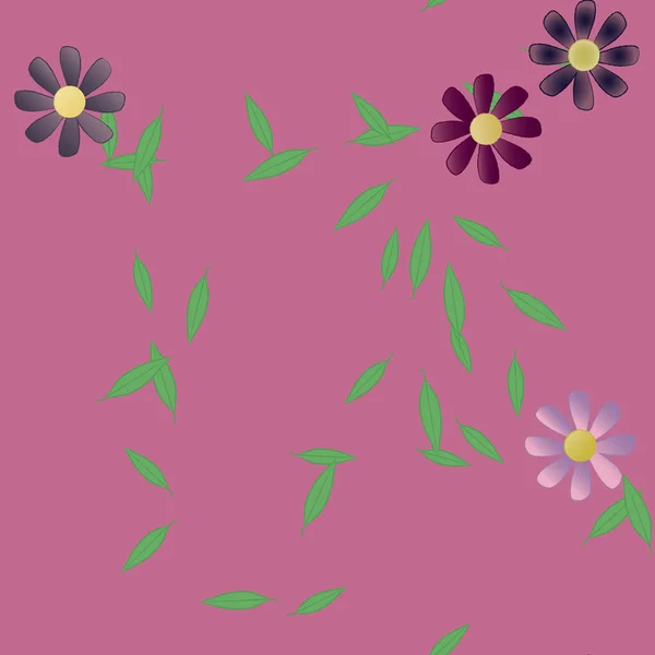 Fleurs Colorées Feuilles Vertes Arrière Plan Illustration Vectorielle — Image vectorielle