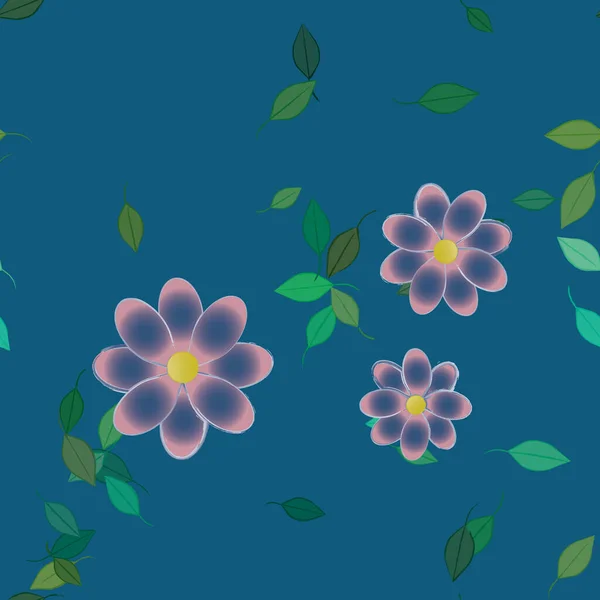 Fleurs Simples Avec Des Feuilles Vertes Composition Libre Illustration Vectorielle — Image vectorielle