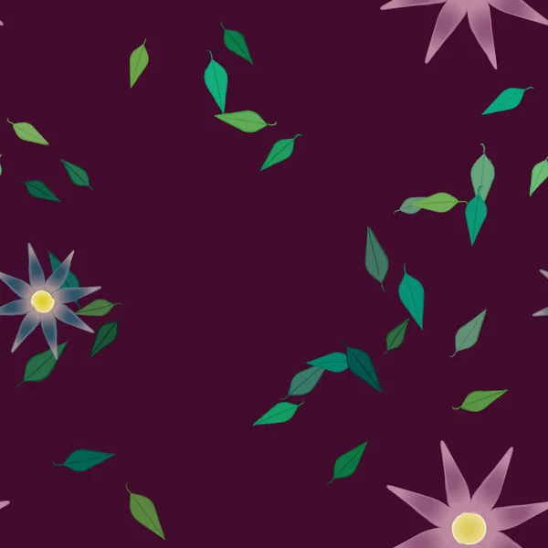 Flores Con Hojas Verdes Composición Libre Ilustración Vectorial — Vector de stock