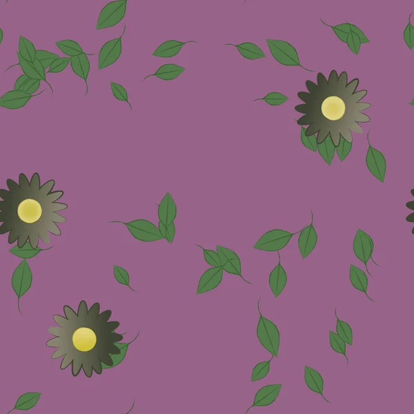 Modèle Vectoriel Avec Des Fleurs Colorées Simples Des Feuilles Vertes — Image vectorielle