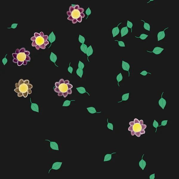 Mooie Compositie Met Eenvoudige Gekleurde Bloemen Groene Bladeren Achtergrond Vector — Stockvector