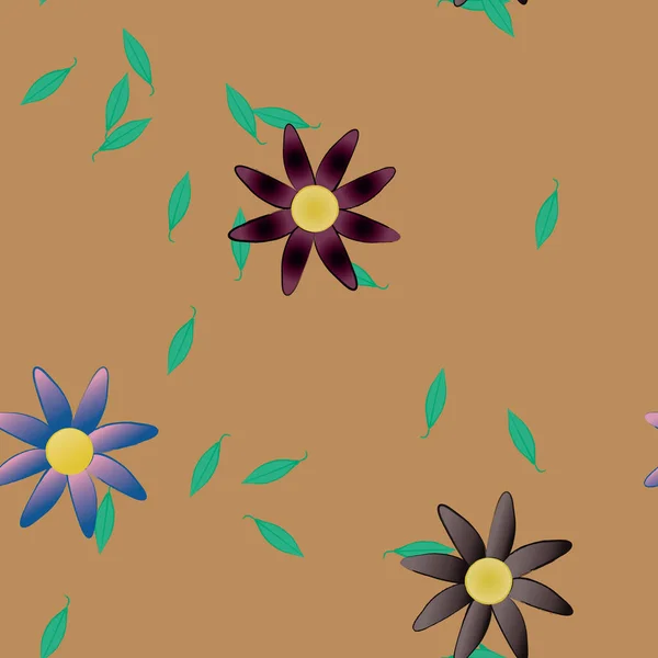 Flores Con Hojas Verdes Composición Libre Ilustración Vectorial — Vector de stock