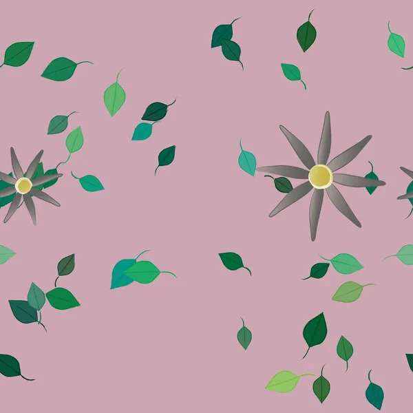 Fleurs Colorées Feuilles Vertes Arrière Plan Illustration Vectorielle — Image vectorielle