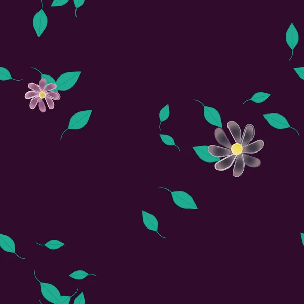 Modèle Vectoriel Avec Des Fleurs Colorées Simples Des Feuilles Vertes — Image vectorielle