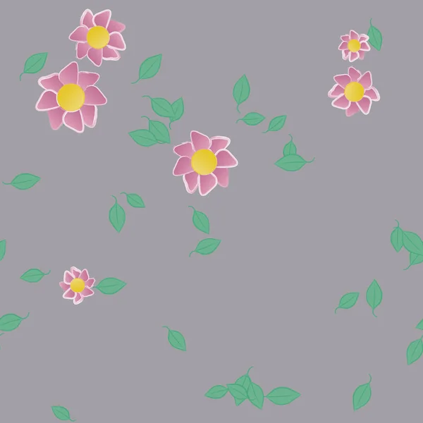 Flores Simples Con Hojas Verdes Composición Libre Ilustración Vectorial — Vector de stock