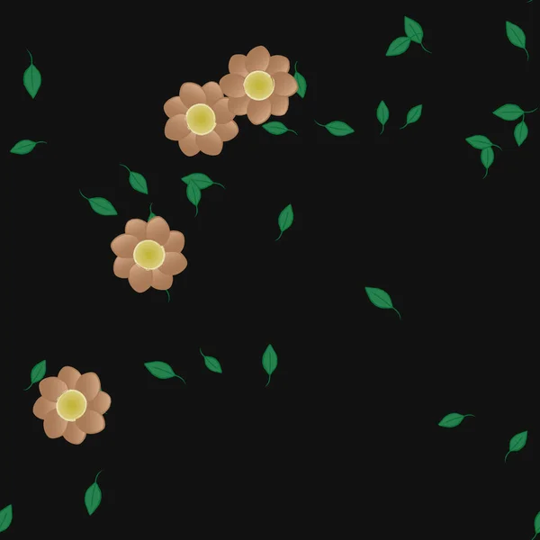 Mooie Compositie Met Eenvoudige Gekleurde Bloemen Groene Bladeren Achtergrond Vector — Stockvector