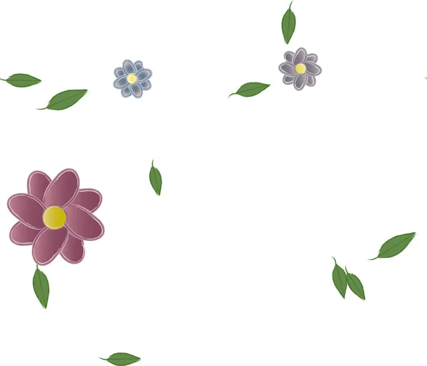 Hermosa Composición Con Flores Colores Simples Hojas Verdes Fondo Blanco — Archivo Imágenes Vectoriales