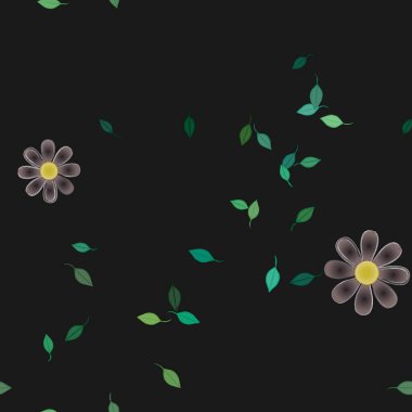 Basit renkli çiçekler ve yeşil yapraklı vektör şablonu