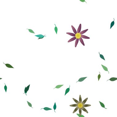 Serbest kompozisyonda yeşil yapraklı çiçekler, vektör illüstrasyonu