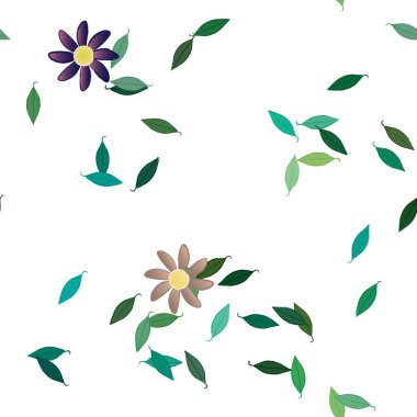 Basit renkli çiçekler ve yeşil yapraklı vektör şablonu