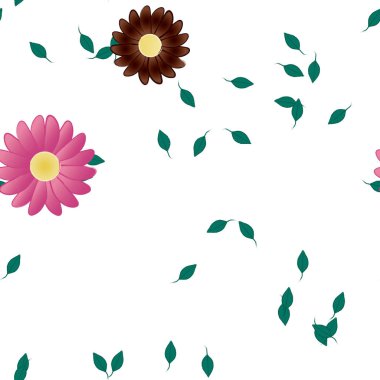 Basit renkli çiçekler ve yeşil yapraklı vektör şablonu