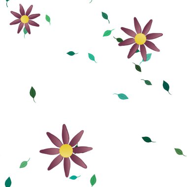 Basit çiçek ve yeşil yapraklı tasarım kompozisyonu, vektör illüstrasyonu