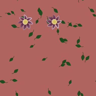 arkaplanda renkli çiçekler ve yeşil yapraklar, vektör illüstrasyonu